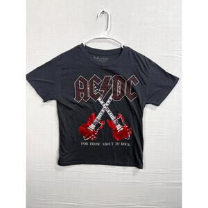 Vintage AC/DC T-Shirt Mens M Black Album Rock Band 3D Guitars Stones Crew Neck